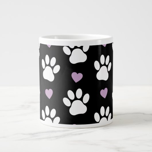 Paw Pattern, Dog Paws, White Paws, Lila Hearts Grote Koffiekop (Voorkant)