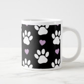 Paw Pattern, Dog Paws, White Paws, Lila Hearts Grote Koffiekop (Rechts)