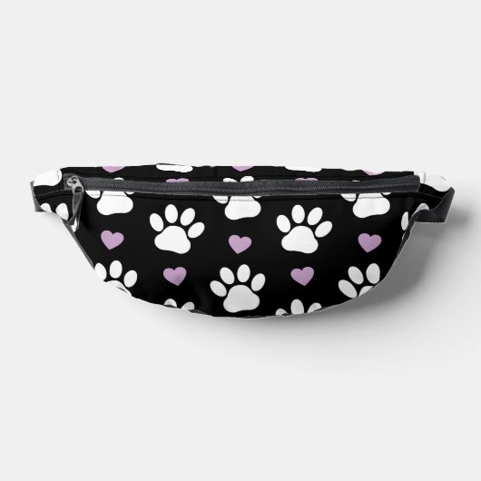 Paw Pattern, Dog Paws, White Paws, Lila Hearts Heuptasje (Liggend)