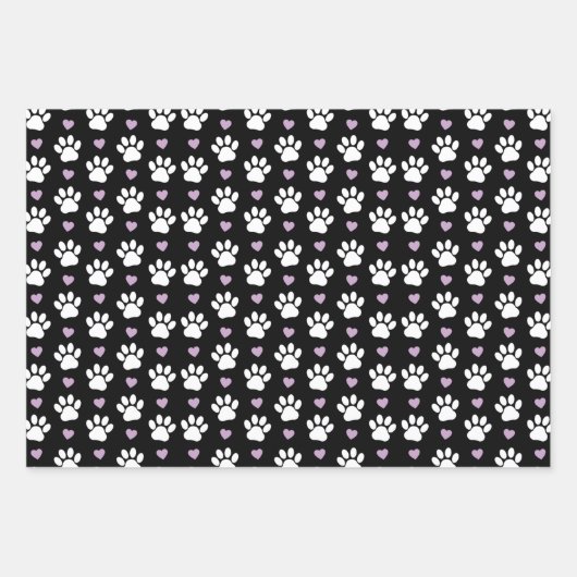 Paw Pattern, Dog Paws, White Paws, Lila Hearts Inpakpapier Vel (Voorkant)