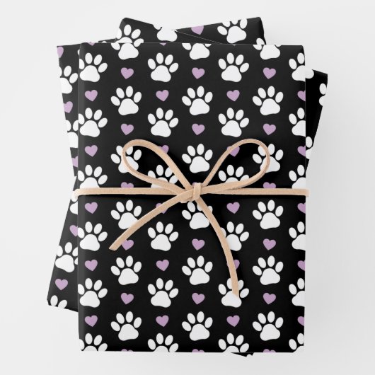 Paw Pattern, Dog Paws, White Paws, Lila Hearts Inpakpapier Vel (In situ)