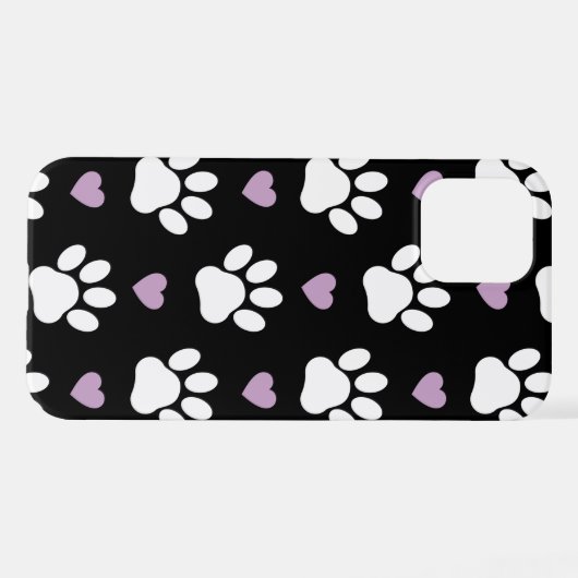 Paw Pattern, Dog Paws, White Paws, Lila Hearts iPhone Hoesje (Achterkant horizontaal)