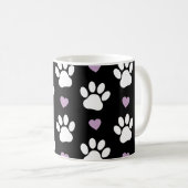 Paw Pattern, Dog Paws, White Paws, Lila Hearts Koffiemok (Voorkant rechts)