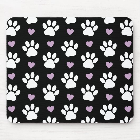 Paw Pattern, Dog Paws, White Paws, Lila Hearts Muismat (Voorkant)
