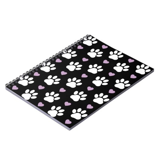 Paw Pattern, Dog Paws, White Paws, Lila Hearts Notitieboek (Linkerzijde)