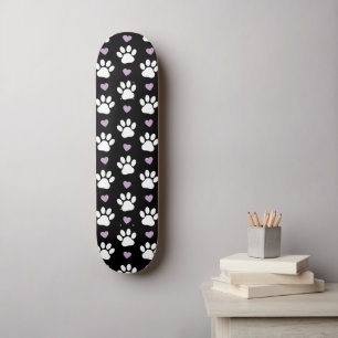 Paw Pattern, Dog Paws, White Paws, Lila Hearts Persoonlijk Skateboard