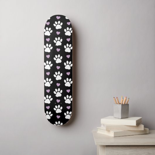Paw Pattern, Dog Paws, White Paws, Lila Hearts Persoonlijk Skateboard (Muurkunst)