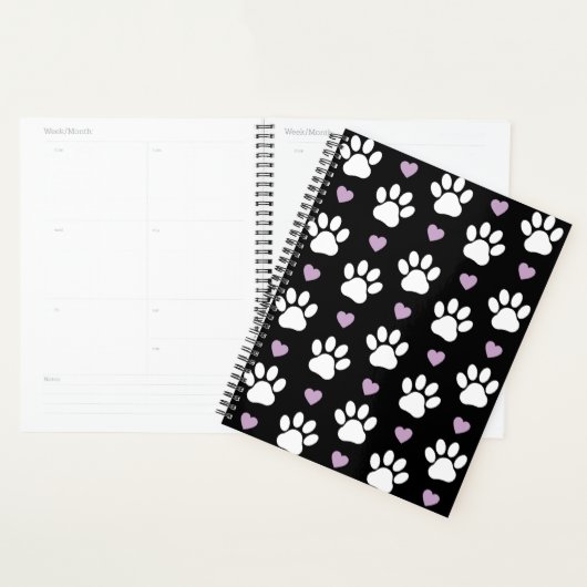 Paw Pattern, Dog Paws, White Paws, Lila Hearts Planner (Display)