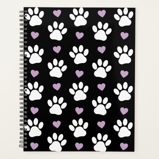Paw Pattern, Dog Paws, White Paws, Lila Hearts Planner (Voorkant)