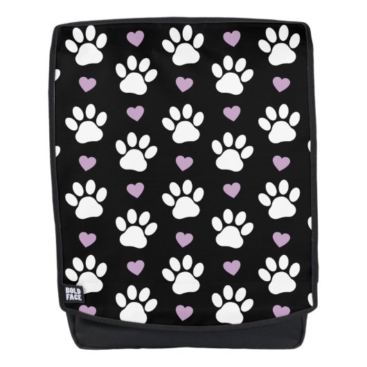 Paw Pattern, Dog Paws, White Paws, Lila Hearts Rugtassen (Voorkant)