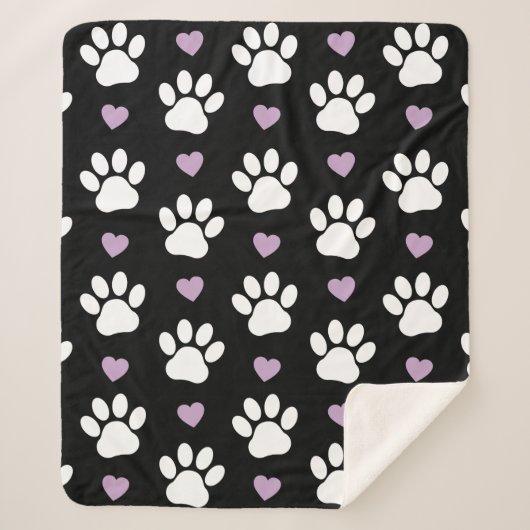 Paw Pattern, Dog Paws, White Paws, Lila Hearts Sherpa Deken (Voorkant)