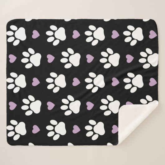 Paw Pattern, Dog Paws, White Paws, Lila Hearts Sherpa Deken (Voorkant (horizontaal))
