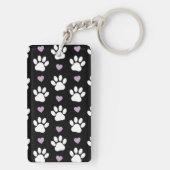 Paw Pattern, Dog Paws, White Paws, Lila Hearts Sleutelhanger (achterkant)