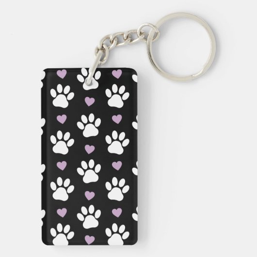 Paw Pattern, Dog Paws, White Paws, Lila Hearts Sleutelhanger (achterkant)