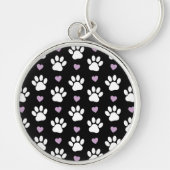 Paw Pattern, Dog Paws, White Paws, Lila Hearts Sleutelhanger (Voorkant)