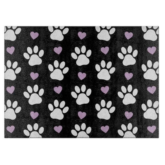 Paw Pattern, Dog Paws, White Paws, Lila Hearts Snijplank (Voorkant)