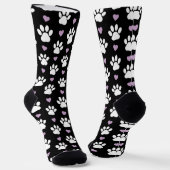 Paw Pattern, Dog Paws, White Paws, Lila Hearts Sokken (Gebogen)