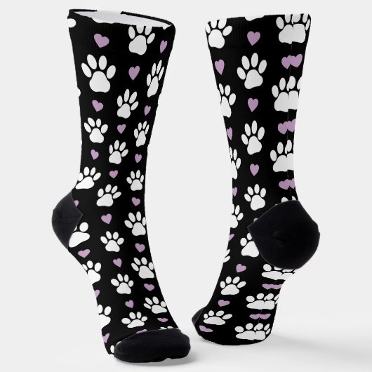 Paw Pattern, Dog Paws, White Paws, Lila Hearts Sokken (Gebogen)