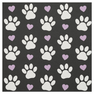 Paw Pattern, Dog Paws, White Paws, Lila Hearts Stof