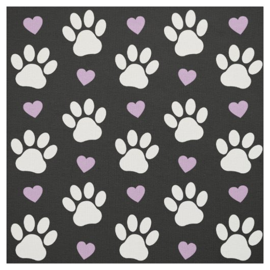 Paw Pattern, Dog Paws, White Paws, Lila Hearts Stof (Swatch)