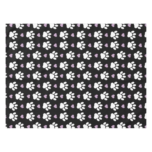 Paw Pattern, Dog Paws, White Paws, Lila Hearts Tafelkleed (Voorkant (Horizontaal))