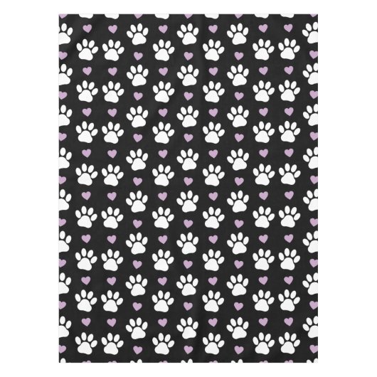 Paw Pattern, Dog Paws, White Paws, Lila Hearts Tafelkleed (Voorkant)