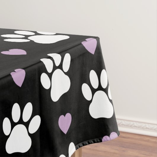 Paw Pattern, Dog Paws, White Paws, Lila Hearts Tafelkleed (Voorbeeld)