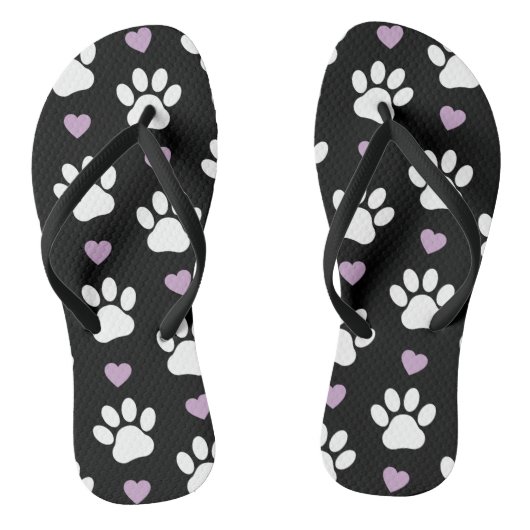 Paw Pattern, Dog Paws, White Paws, Lila Hearts Teenslippers (Voetbed)