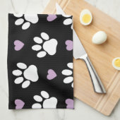 Paw Pattern, Dog Paws, White Paws, Lila Hearts Theedoek (Quarter Fold)