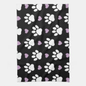 Paw Pattern, Dog Paws, White Paws, Lila Hearts Theedoek (Verticaal)