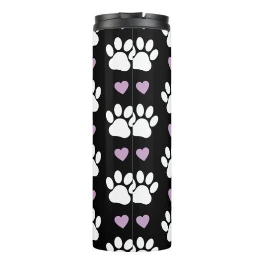 Paw Pattern, Dog Paws, White Paws, Lila Hearts Thermosbeker (Achterkant)