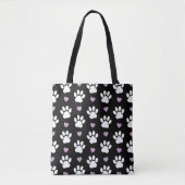 Paw Pattern, Dog Paws, White Paws, Lila Hearts Tote Bag (Voorkant)