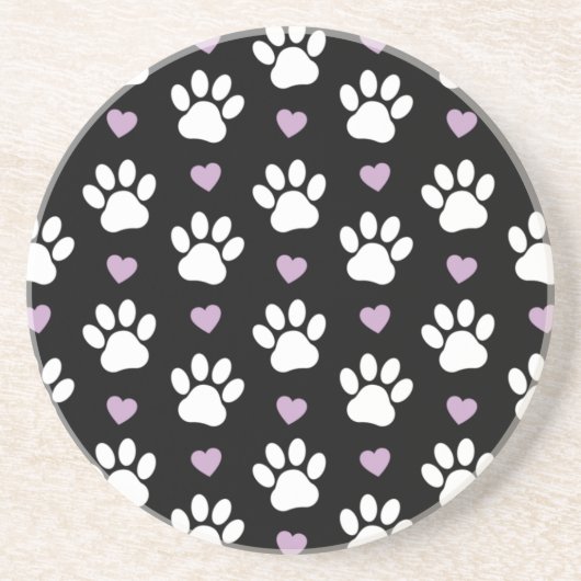 Paw Pattern, Dog Paws, White Paws, Lila Hearts Zandsteen Onderzetter (Voorkant)