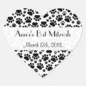 Paw Pattern, Paw Prints, Dog Paws, Bat Mitzvah Hart Sticker (Voorkant)