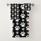 Paw Pattern, Paw Prints, Dog Paws, Black and White Bad Handdoek (Insitu)