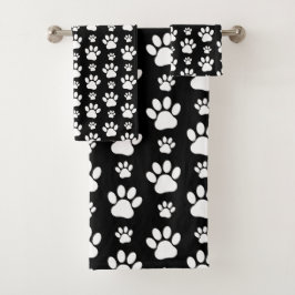 Paw Pattern, Paw Prints, Dog Paws, Black and White Bad Handdoek