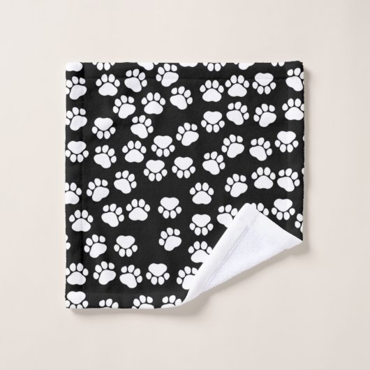 Paw Pattern, Paw Prints, Dog Paws, Black and White Bad Handdoek (Wasdoekje)