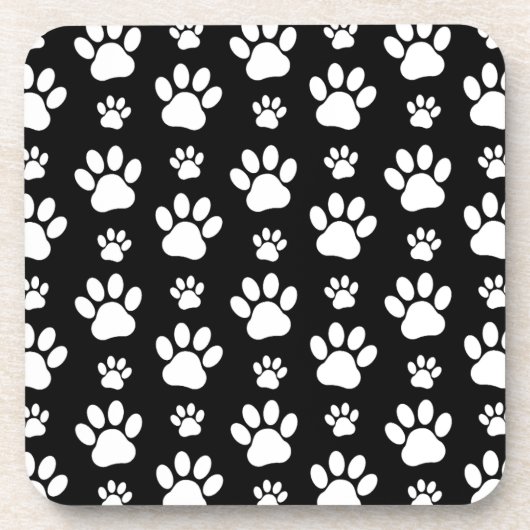 Paw Pattern, Paw Prints, Dog Paws, Black and White Bier Onderzetter (Voorkant)
