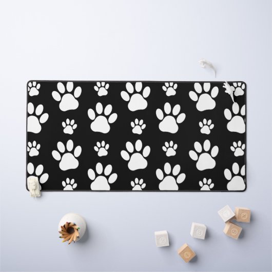 Paw Pattern, Paw Prints, Dog Paws, Black and White Bureaumat (Kindertafel)