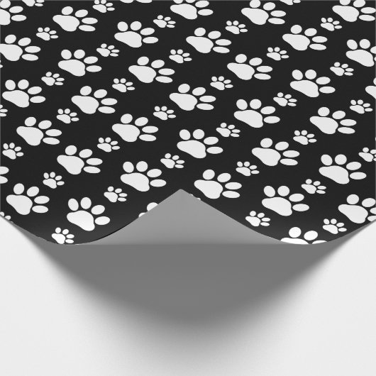 Paw Pattern, Paw Prints, Dog Paws, Black and White Cadeaupapier (Hoek)