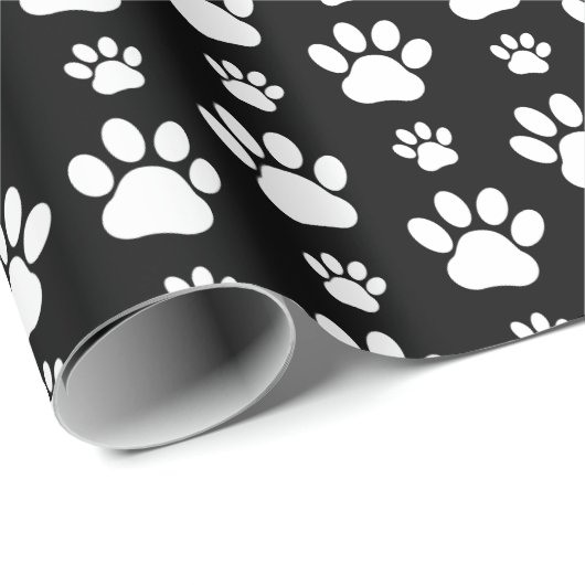 Paw Pattern, Paw Prints, Dog Paws, Black and White Cadeaupapier (Rol Hoek)