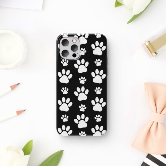 Paw Pattern, Paw Prints, Dog Paws, Black and White Case-Mate iPhone Case