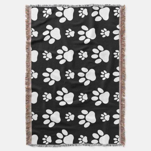 Paw Pattern, Paw Prints, Dog Paws, Black and White Deken (Voorkant Verticaal)