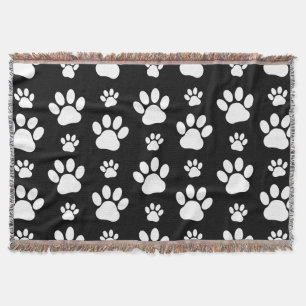 Paw Pattern, Paw Prints, Dog Paws, Black and White Deken