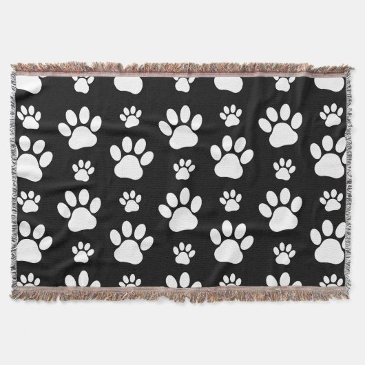 Paw Pattern, Paw Prints, Dog Paws, Black and White Deken (Voorkant)