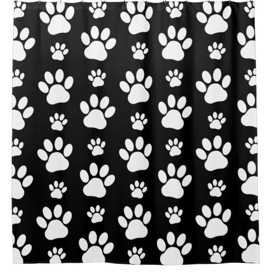 Paw Pattern, Paw Prints, Dog Paws, Black and White Douchegordijn (Voorkant)
