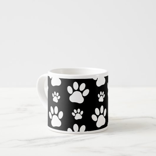 Paw Pattern, Paw Prints, Dog Paws, Black and White Espresso Kop (Links)