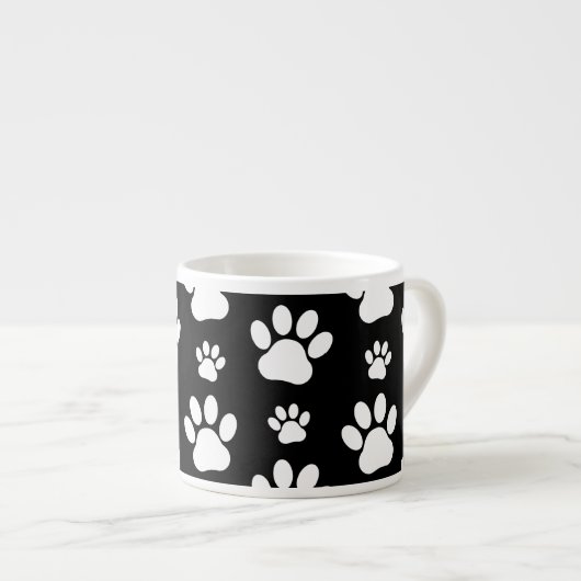 Paw Pattern, Paw Prints, Dog Paws, Black and White Espresso Kop (Voorkant rechts)