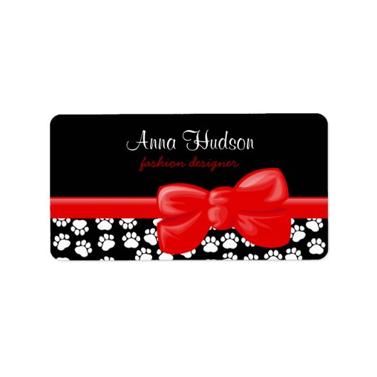 Paw Pattern, Paw Prints, Dog Paws, Black and White Etiket (Voorkant)