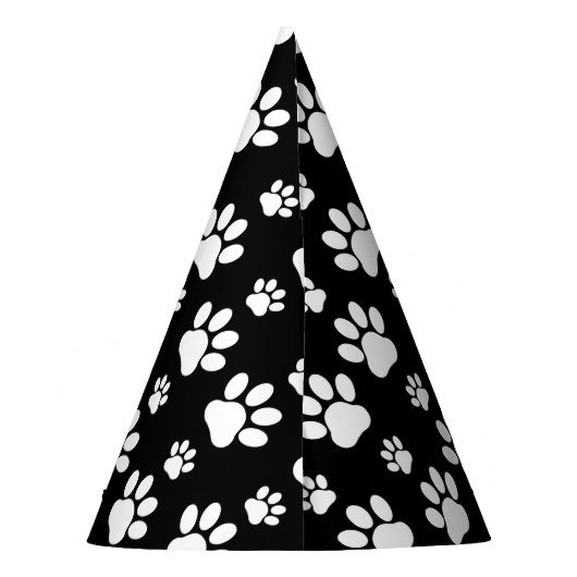 Paw Pattern, Paw Prints, Dog Paws, Black and White Feesthoedjes (Achterkant)